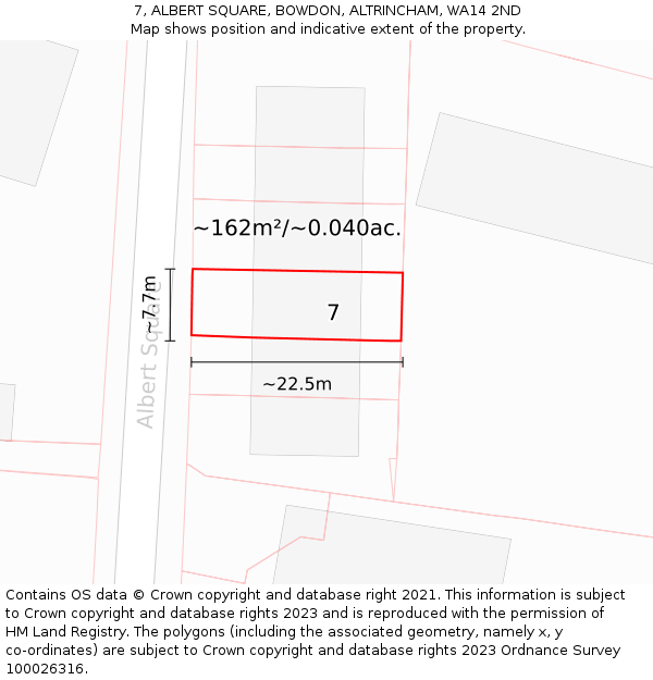 7, ALBERT SQUARE, BOWDON, ALTRINCHAM, WA14 2ND: Plot and title map