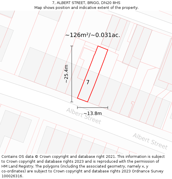 7, ALBERT STREET, BRIGG, DN20 8HS: Plot and title map
