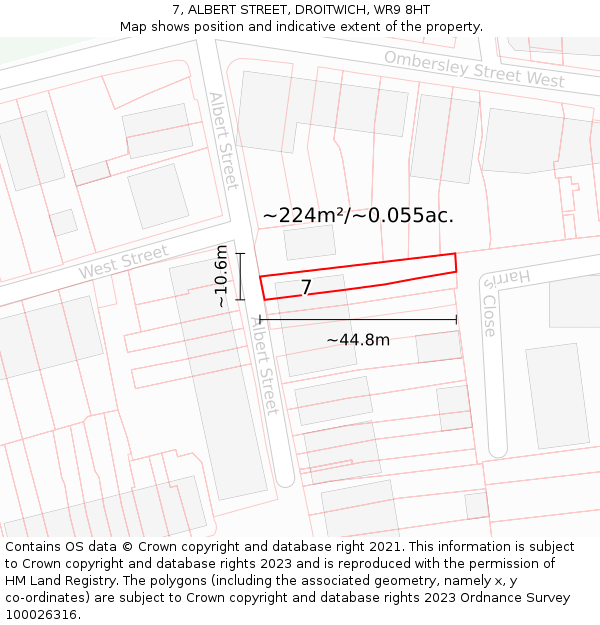 7, ALBERT STREET, DROITWICH, WR9 8HT: Plot and title map