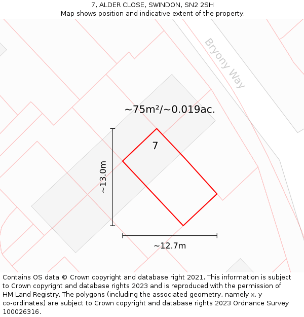 7, ALDER CLOSE, SWINDON, SN2 2SH: Plot and title map