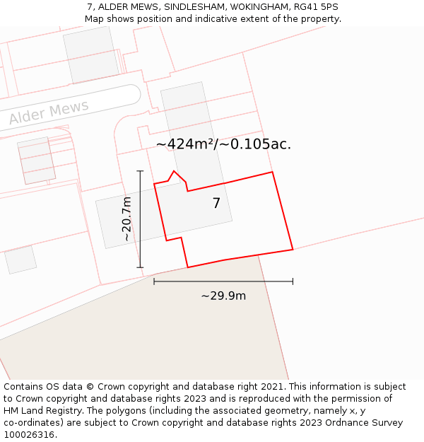 7, ALDER MEWS, SINDLESHAM, WOKINGHAM, RG41 5PS: Plot and title map