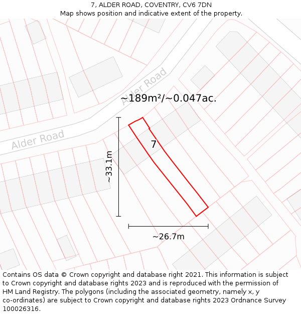 7, ALDER ROAD, COVENTRY, CV6 7DN: Plot and title map