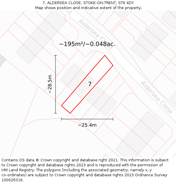 7, ALDERSEA CLOSE, STOKE-ON-TRENT, ST6 4DY: Plot and title map