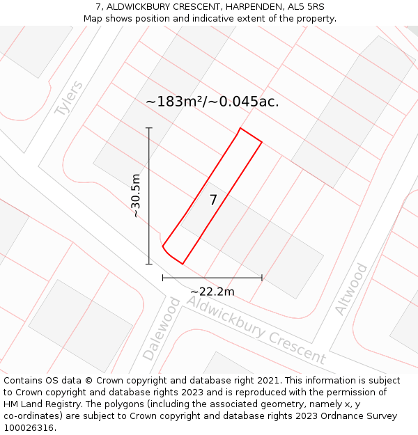 7, ALDWICKBURY CRESCENT, HARPENDEN, AL5 5RS: Plot and title map