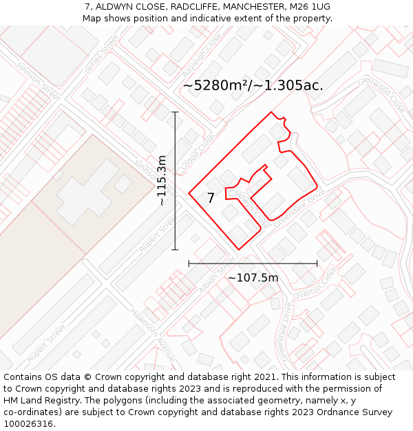 7, ALDWYN CLOSE, RADCLIFFE, MANCHESTER, M26 1UG: Plot and title map