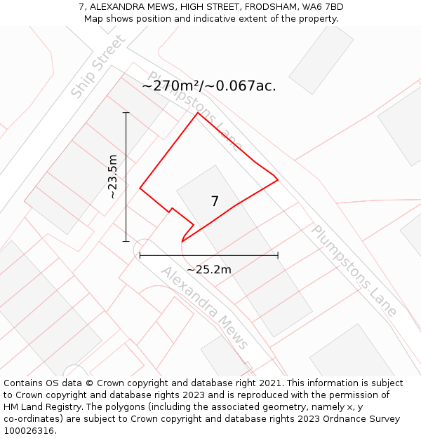7, ALEXANDRA MEWS, HIGH STREET, FRODSHAM, WA6 7BD: Plot and title map