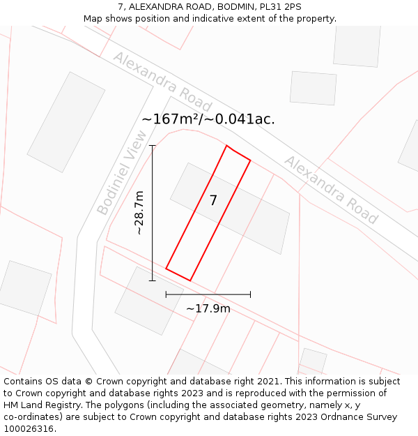 7, ALEXANDRA ROAD, BODMIN, PL31 2PS: Plot and title map