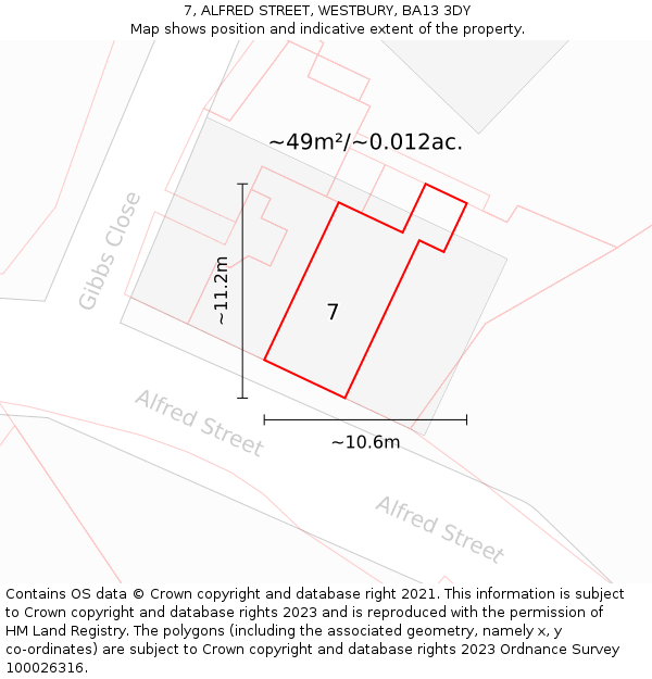 7, ALFRED STREET, WESTBURY, BA13 3DY: Plot and title map