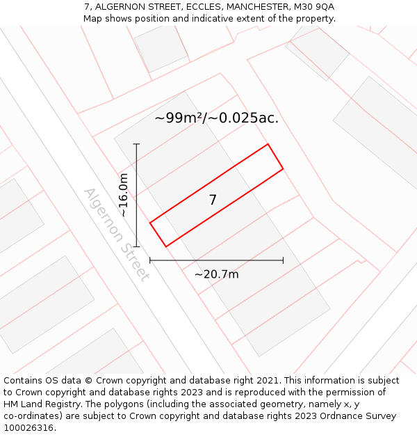7, ALGERNON STREET, ECCLES, MANCHESTER, M30 9QA: Plot and title map