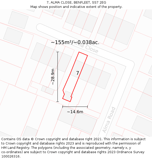 7, ALMA CLOSE, BENFLEET, SS7 2EG: Plot and title map