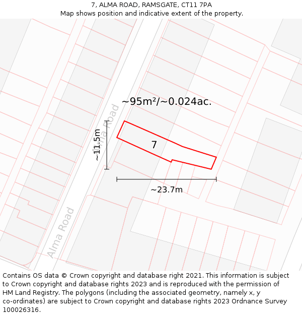 7, ALMA ROAD, RAMSGATE, CT11 7PA: Plot and title map
