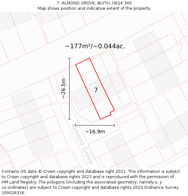 7, ALMOND GROVE, BLYTH, NE24 3XX: Plot and title map