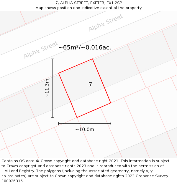 7, ALPHA STREET, EXETER, EX1 2SP: Plot and title map