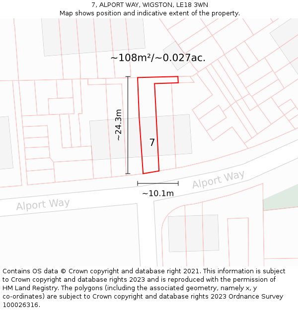 7, ALPORT WAY, WIGSTON, LE18 3WN: Plot and title map