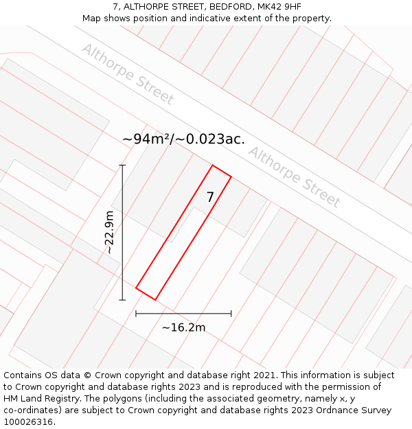 7, ALTHORPE STREET, BEDFORD, MK42 9HF: Plot and title map