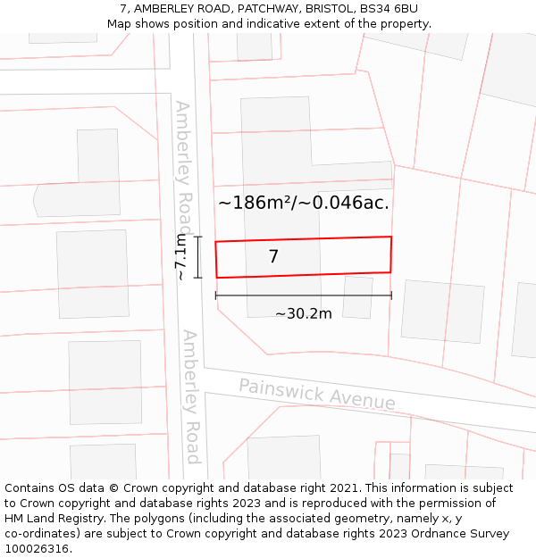 7, AMBERLEY ROAD, PATCHWAY, BRISTOL, BS34 6BU: Plot and title map