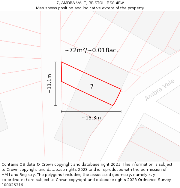 7, AMBRA VALE, BRISTOL, BS8 4RW: Plot and title map