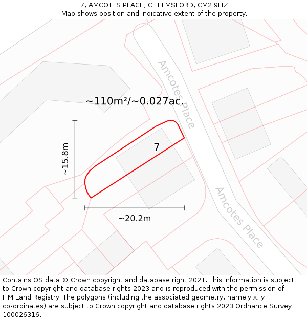 7, AMCOTES PLACE, CHELMSFORD, CM2 9HZ: Plot and title map