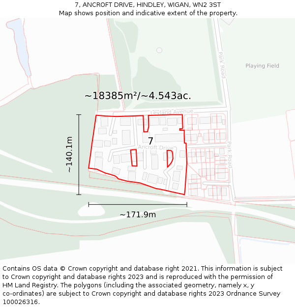 7, ANCROFT DRIVE, HINDLEY, WIGAN, WN2 3ST: Plot and title map