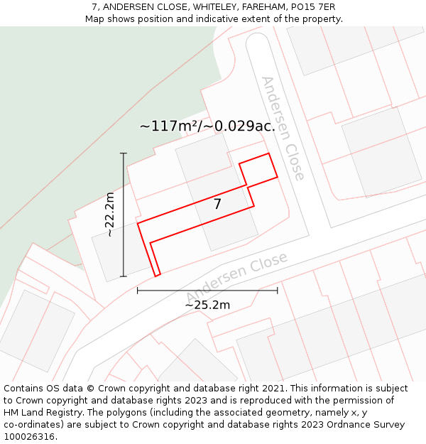 7, ANDERSEN CLOSE, WHITELEY, FAREHAM, PO15 7ER: Plot and title map