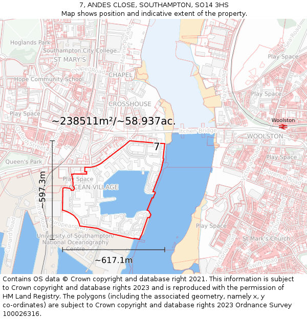 7, ANDES CLOSE, SOUTHAMPTON, SO14 3HS: Plot and title map