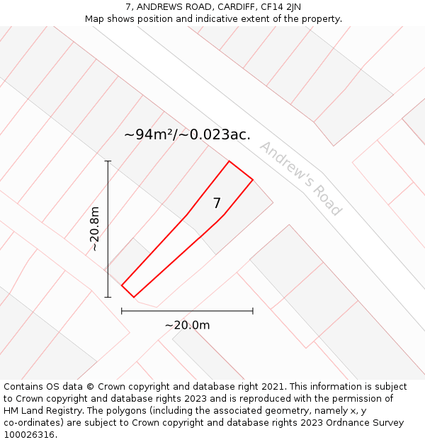 7, ANDREWS ROAD, CARDIFF, CF14 2JN: Plot and title map
