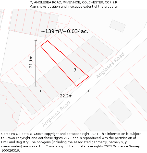 7, ANGLESEA ROAD, WIVENHOE, COLCHESTER, CO7 9JR: Plot and title map