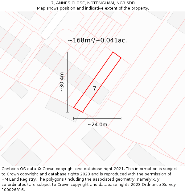 7, ANNES CLOSE, NOTTINGHAM, NG3 6DB: Plot and title map