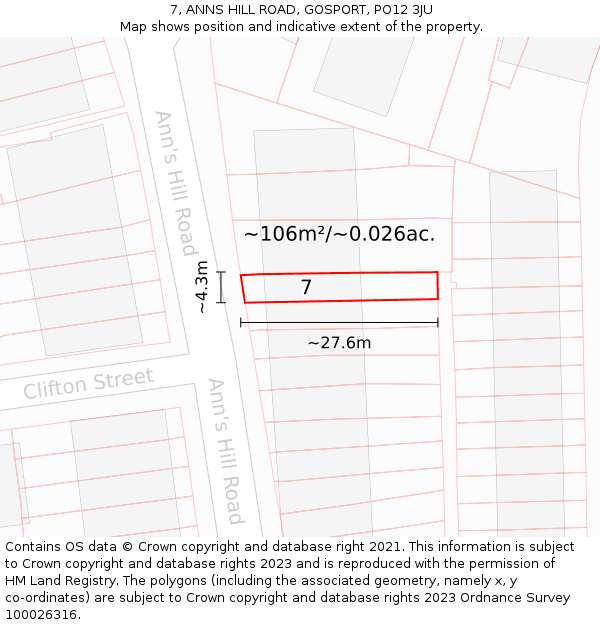 7, ANNS HILL ROAD, GOSPORT, PO12 3JU: Plot and title map