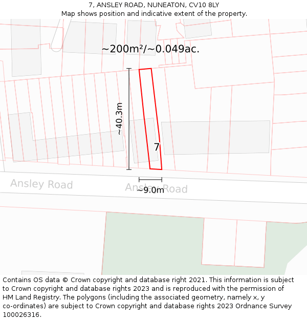 7, ANSLEY ROAD, NUNEATON, CV10 8LY: Plot and title map
