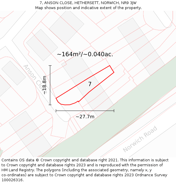 7, ANSON CLOSE, HETHERSETT, NORWICH, NR9 3JW: Plot and title map