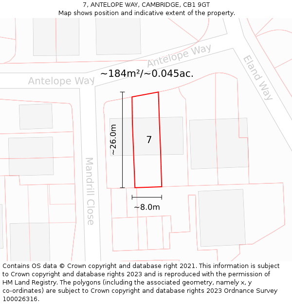 7, ANTELOPE WAY, CAMBRIDGE, CB1 9GT: Plot and title map