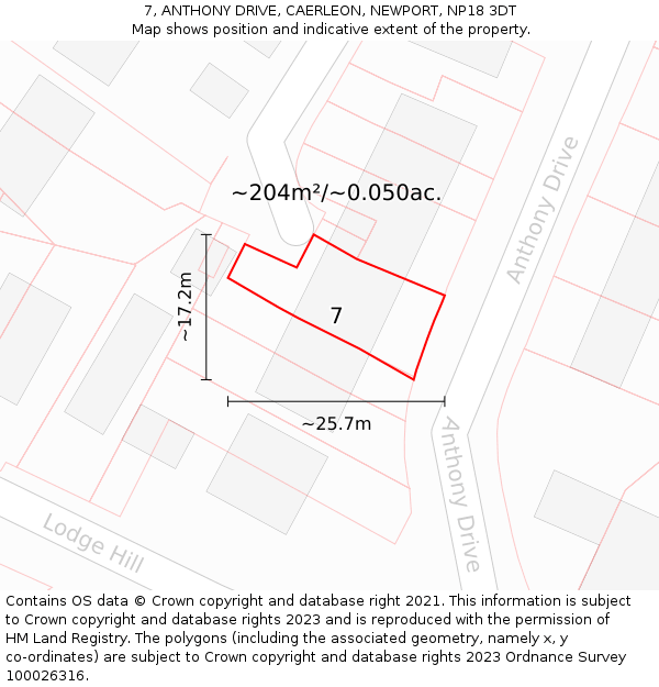 7, ANTHONY DRIVE, CAERLEON, NEWPORT, NP18 3DT: Plot and title map