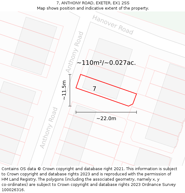 7, ANTHONY ROAD, EXETER, EX1 2SS: Plot and title map