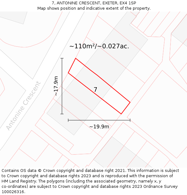 7, ANTONINE CRESCENT, EXETER, EX4 1SP: Plot and title map