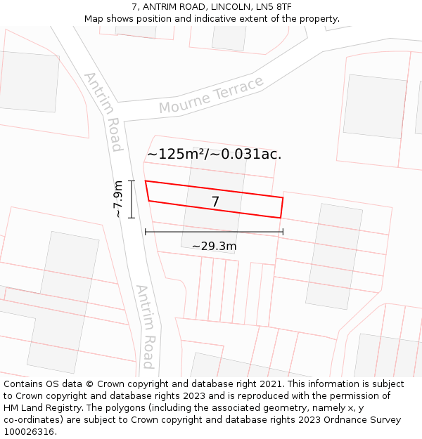 7, ANTRIM ROAD, LINCOLN, LN5 8TF: Plot and title map