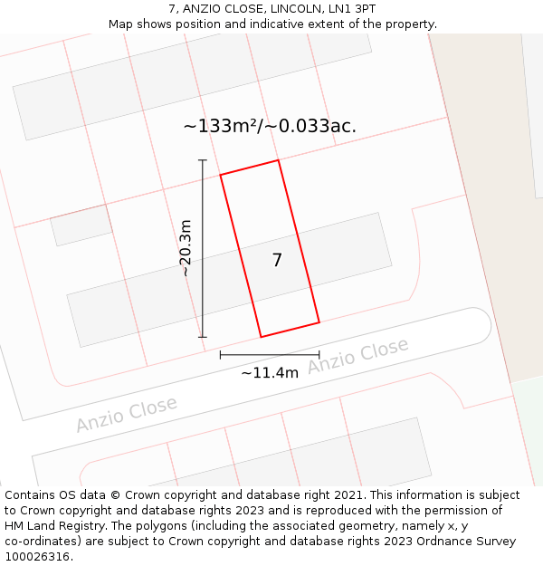 7, ANZIO CLOSE, LINCOLN, LN1 3PT: Plot and title map