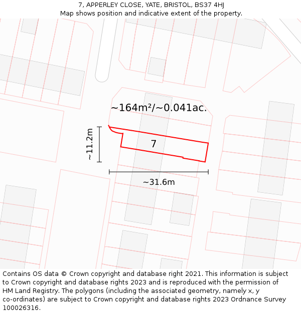7, APPERLEY CLOSE, YATE, BRISTOL, BS37 4HJ: Plot and title map