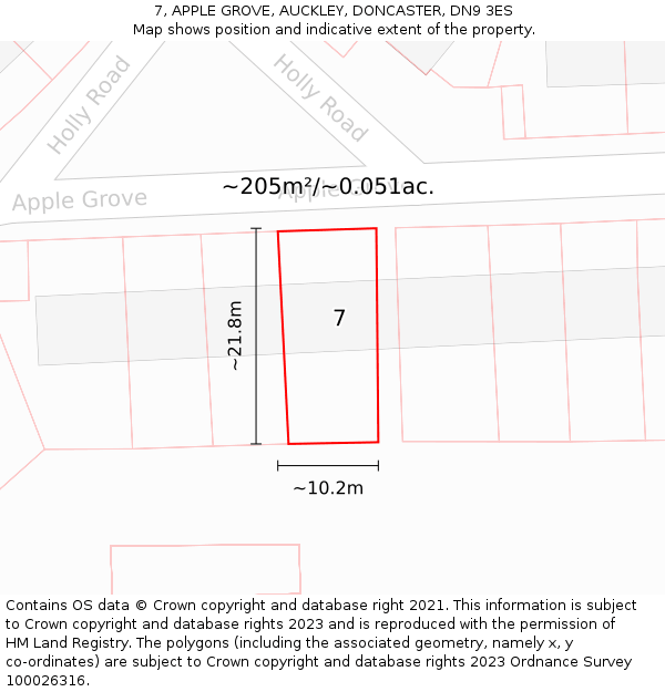 7, APPLE GROVE, AUCKLEY, DONCASTER, DN9 3ES: Plot and title map