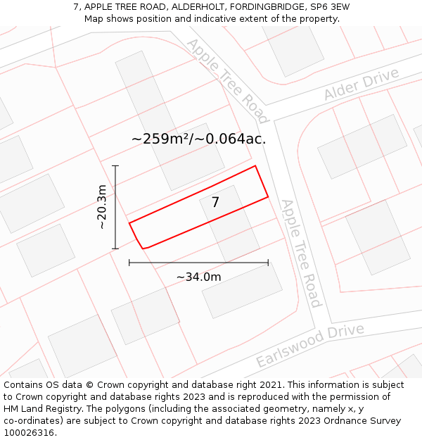 7, APPLE TREE ROAD, ALDERHOLT, FORDINGBRIDGE, SP6 3EW: Plot and title map