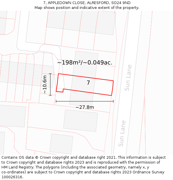 7, APPLEDOWN CLOSE, ALRESFORD, SO24 9ND: Plot and title map