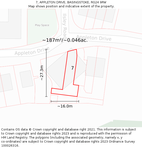 7, APPLETON DRIVE, BASINGSTOKE, RG24 9RW: Plot and title map
