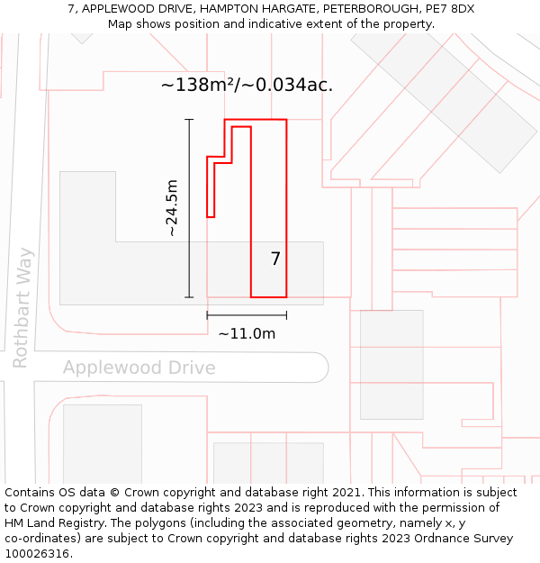 7, APPLEWOOD DRIVE, HAMPTON HARGATE, PETERBOROUGH, PE7 8DX: Plot and title map