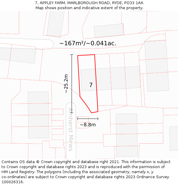 7, APPLEY FARM, MARLBOROUGH ROAD, RYDE, PO33 1AA: Plot and title map