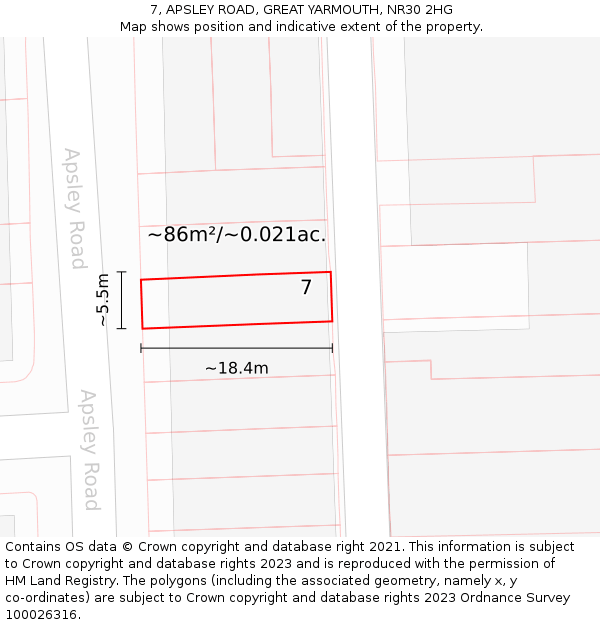 7, APSLEY ROAD, GREAT YARMOUTH, NR30 2HG: Plot and title map