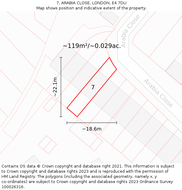 7, ARABIA CLOSE, LONDON, E4 7DU: Plot and title map