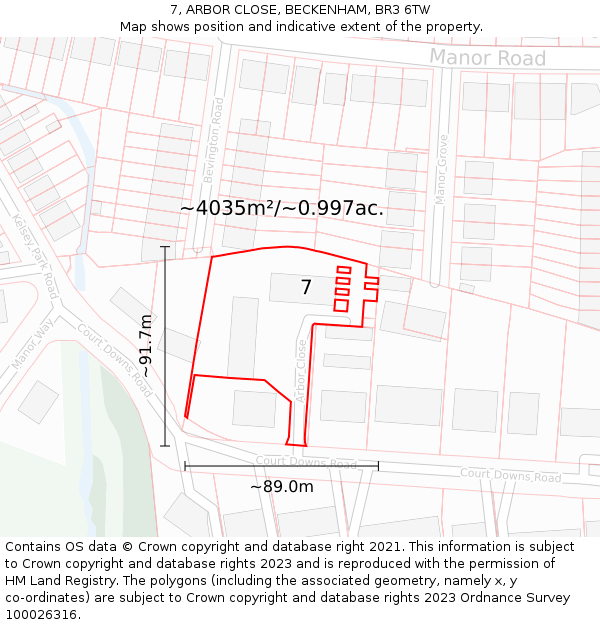 7, ARBOR CLOSE, BECKENHAM, BR3 6TW: Plot and title map