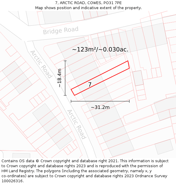 7, ARCTIC ROAD, COWES, PO31 7PE: Plot and title map