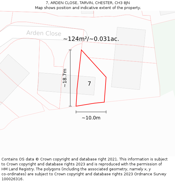 7, ARDEN CLOSE, TARVIN, CHESTER, CH3 8JN: Plot and title map