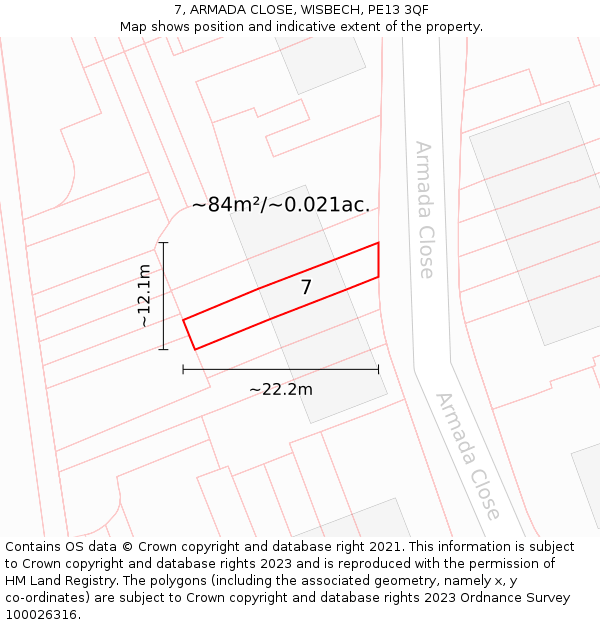 7, ARMADA CLOSE, WISBECH, PE13 3QF: Plot and title map